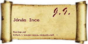 Jónás Ince névjegykártya